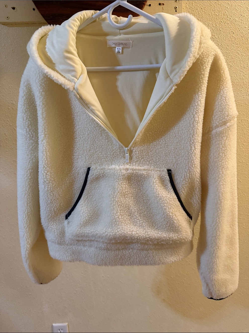 Cream Sherpa Half-Zip Hoodie Jacket